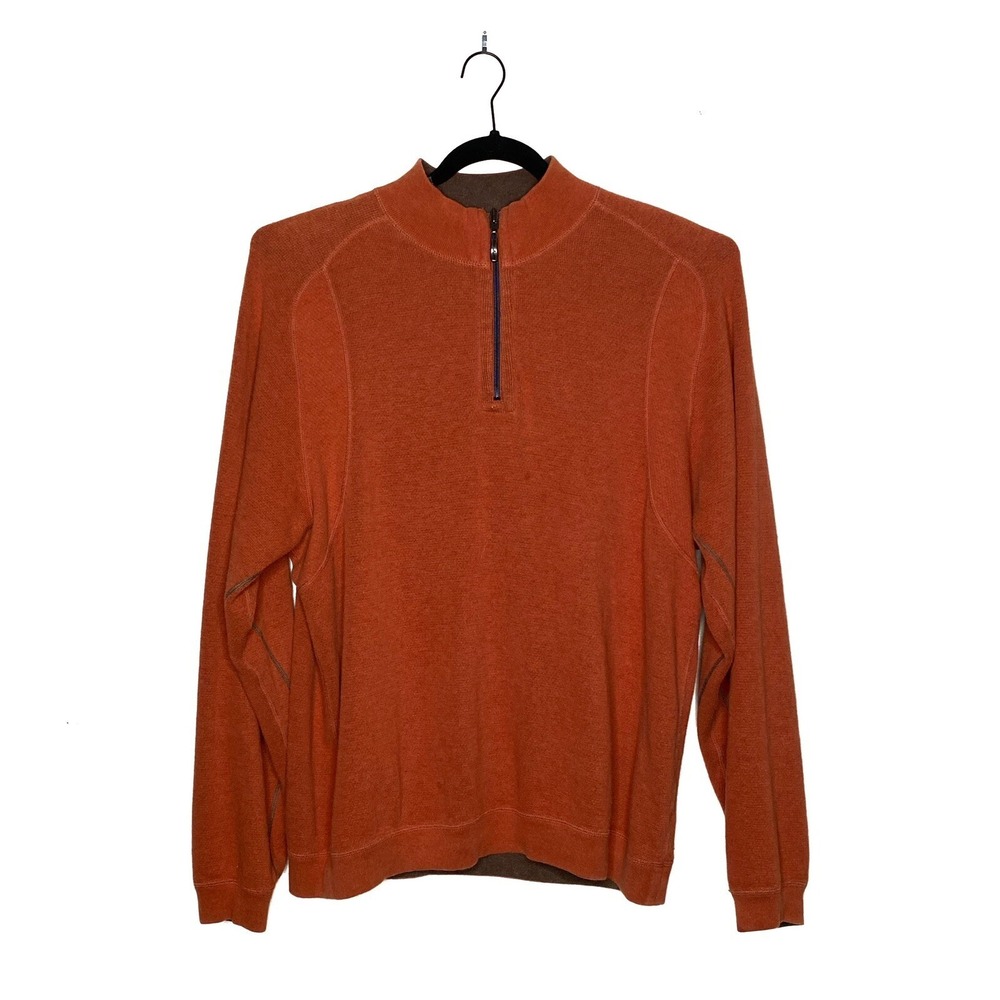 Tommy Bahama Reversible 1/4 Zip Pull Over Sweater Orange Brown Men's Size XL EUC